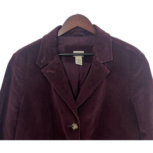LLBean Women's 14 Reg Burgundy Corduroy Pocket Notch Collar Blazer Jacket Preppy - Picture 2 of 9